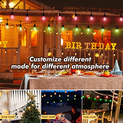24FT Solar Outdoor String Lights, 12 Shatterproof Edison LED Bulbs, Dimmable RGB Color Changing Patio Lights Waterproof with Remote. for Patio Decor, Garden, Yard, Party, Bistro - size: S14 24FT