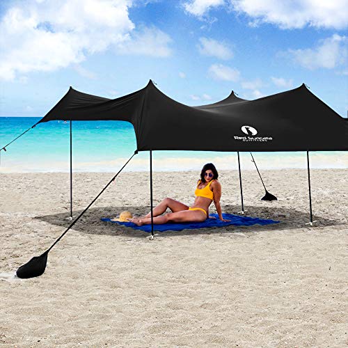Red Suricata Family Beach Tent & Canopy, UPF50 Sun Shade, 4 Aluminum Poles, Sand Shovel, Medium Portable Sun Shelter (Medium, Black) - color: Black, size: Medium 7' x 7'