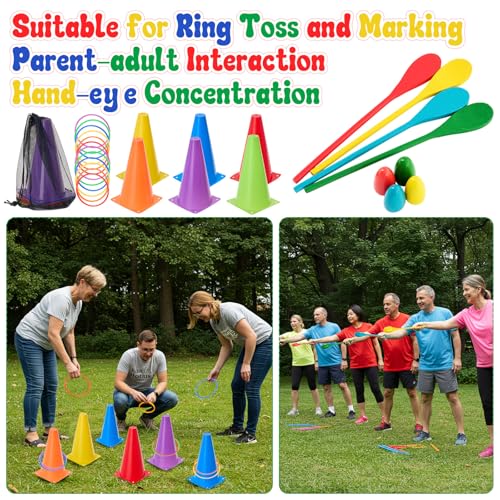 65 Pcs Outdoor Carnival Yard Game Set Include Giant Granny Pants and Bouncy Balls Ring Toss Game Tug of War Rope 3 Legged Race Egg and Spoon Medals for Carnival Yard Family Reunion Backyard