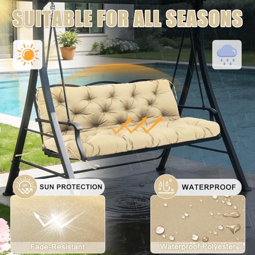 Porch Swing Cushions 3 Seater Outdoor Swing Cushions 70x40 inch Waterproof Porch Swing Cushion Replacement Patio Swing Cushions for Outdoor Furniture Bench (Khaki-70x40 inch) - color: Khaki, size: 70x40x5inch