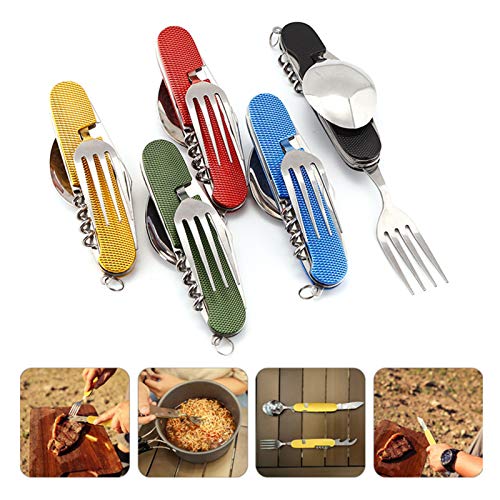 6-in-1 Multi-Function Camping Utensil Flatware Set Detachable Spoon Fork Knife Combo Mess Kit with Carrying Pouch(Black + Blue + Red) - color: Black + Blue + Red