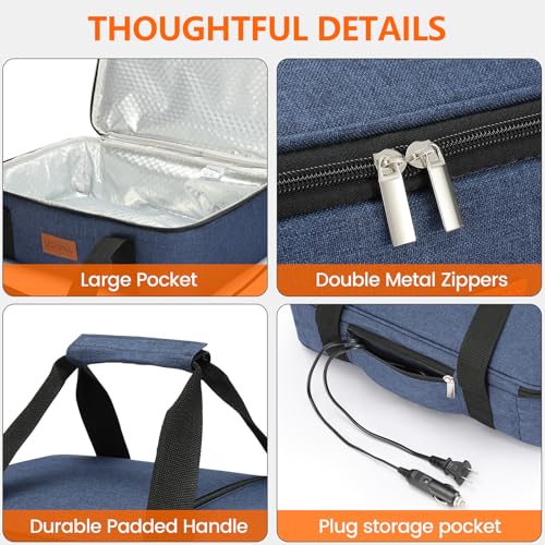 Food Warmer Electric Casserole Carrier - Large Heated Lunch Bag for Car Truck, 12V/24V/110V, Thermos for hot food for Potluck Cookouts Parties Picnic,Lasagna Lugger,Fits 9"x13" Baking Pan - size: gray