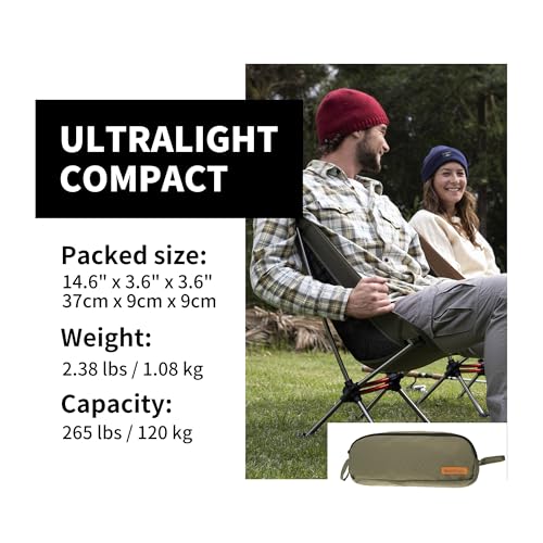 Naturehike YL08 Ultralight Camping Chair, 2.38 LBS Portable Backpacking Chair with Anti-Sinking Feet, Lightweight Compact Folding Hiking Camp Chair - color: Green