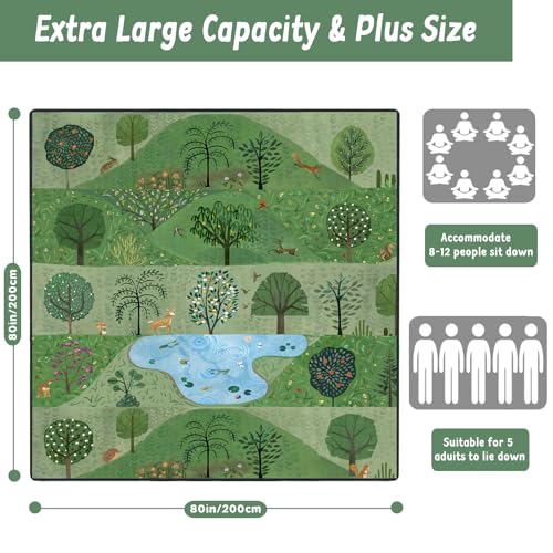 Picnic Blankets Waterproof Extra Large, 80"x 80" Outdoor Beach Blanket Sandproof Oversized Foldable Lightweight Portable 3-Layer Camping Mat for Parks,Hiking,Travel,Music Festival(Forest) - color: Green Forest, size: 6'8" x 6'8" (Square)