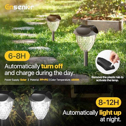 Ensenior 12-Pack Solar Lights Outdoor, Auto ON/Off 6500K LED Solar Garden Lights for Pathway, Yard, Patio, Walkway, Planter, Waterproof, Energy-Efficient Landscape Lighting - color: Cool White, size: 12-Pack