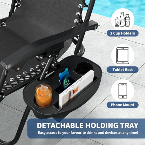 Garvee Zero Gravity Chair Set of 2, Patio Lounge Chair Outdoor with Pillow & Cup Holder Tray, Adjustable Reclining Chair, Folding Portable Camping Chair for Deck, Beach, Yard, Garden - Black - color: Black