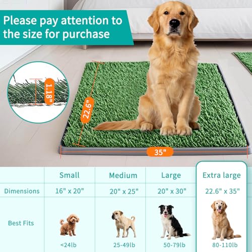 Dog Grass Pad with Tray - 35"X22.6" Indoor/Outdoor Artificial Turf Potty Training Mat for Large Dogs, Portable Dog Litter Box for Balcony/Patio, Washable Reusable Pee Pad and Fake Grass for Dogs - size: 35"×22.6"