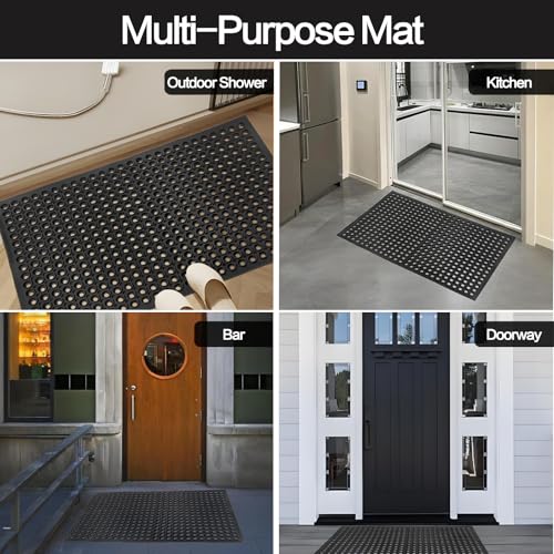 Nexboraque Anti Fatigue Rubber Floor Mats, 24 x 36 Inch Non-Slip Restaurant Mat Door Mat Drainage Mat for Indoor Outdoor Wet Area, Pool Entry, Garden - Black - size: 35"L x 23"W x 0.4"Th