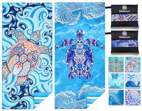2 Pack Microfiber Lightweight Beach Towel Sand Free Quick Dry Absorbent Thin Compact Towels for Swimming Pool Camping Beach Accessories Large Easy Pack Travel Things for Vacation Essentials Gift - color: 2 Pack Turtle Turtle Mo, size: 32x71 Inch