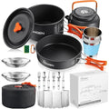 HOMGEN Portable Camping Cooking Set with Folding Windscreen-Lightweight Aluminum Camp Pots and Pan-800ml Teapot- 2 Cups & Plates- Complete Camping Mess Kit for Hiking Picnic Camping RV Trevel Trip