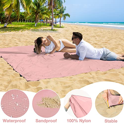 BYDOLL Nylon Beach Blanket Waterproof Sandproof 78''x110'' Suits 1-7 Adults Oversized Sand Free Extra Large Blanket Lightweight Soft Picnic Mat for Beach Essentials - color: Pink, size: 78''x 110''