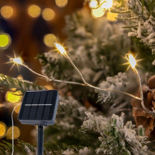 20FT 200LED Solar String Lights, Outdoor Waterproof 8 Modes, Silver Copper Wire Firecracker Fairy Lights | Solar-Powered Decor for Patio, Balcony, Wedding, Christmas (Warm White) - color: Warm White, size: Silver Wire