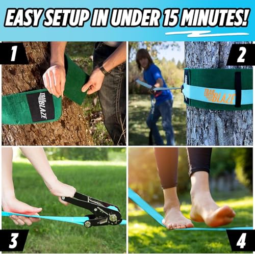 Complete Slackline Kit with Training Line - 2X 60ft Slack Lines for Backyard for Kids and Adults, Wider Tree Protectors - Ninja Slackline Kit for Kids Outdoor Play Equipment (Complete Kit - Blue) - color: Blue & Orange
