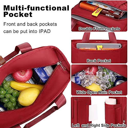 AIJIEKE Extra Large Lunch Bag for Women & Men, Insulated Leakproof Lunch Box for Work, Reusable Adult Lunch Tote with Shoulder Strap, Multi-Pocket Cooler Bag for Office, Picnic, Beach, Red - color: Red