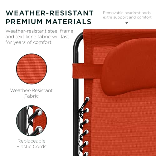 Best Choice Products Oversized Zero Gravity Chair, Folding Outdoor Patio Lounge Recliner w/Cup Holder Accessory Tray, Pillow - Burnt Orange - color: Burnt Orange