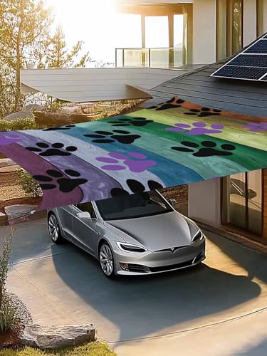 Colorful Dog Sun Shade Sail 12' x 16' Paw Prints on The Board Waterproof Sun Shade Rectangle UV Block Canopy Awning Outdoor Sunshade for Patio Porch Pergola Deck Backyard Garden - color: Black Purple, size: 12' x 16'