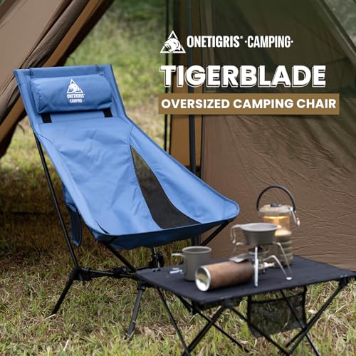 ONETIGRIS Tigerblade High Back Camping Chair with Pillow Design, Comfortable Widened Seat Folding Chair - color: Blue