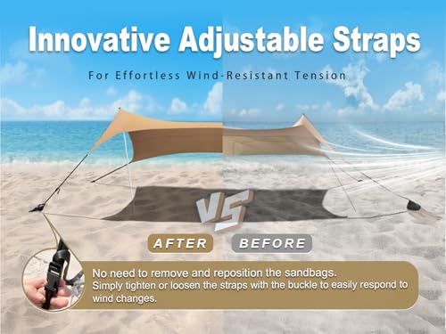 10×10ft UPF50+ Beach Tent Sun Shelter, Windproof Stable Outdoor Pop Up Beach Shade Canopy for Camping, Fishing, Backyard Fun or Picnics, 2 Poles - color: Flaxen, size: 10×10 FT 2 POLES