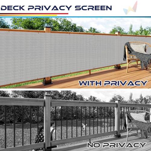 Windscreen4less 3'x12' Deck Balcony Privacy Screen Fence Apartment Balcony Mesh Screen with Zip Ties Chain Link Fence Cover UV Protection for Outdoor Patio Backyard Pool Porch Railing, Grey