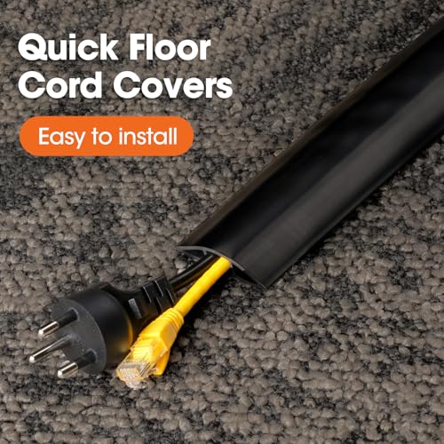 20 FT Floor Cord Cover, Cord Covers for Wires on Floor, Cord Protector, Floor Cable Cover, Hide Extension Cord Covers for Floor, Cable Cavity: 0.47" (W) x 0.29" (H), Black - size: Black-20ft