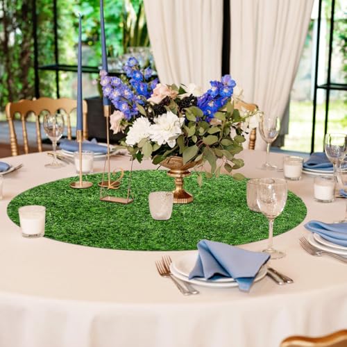 Artificial Grass Mat Round Fake Turf Tiles Realistic Grass Rug for Balcony Patio Outdoor Faux Placemats DIY Crafts and Decorations Textured Grip Backing