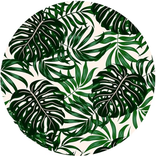 Round Emerald Green Jungle Monteral Palm Leaves Texture Tropical Flora Rug for Patio Balcony Deck Camping Porch Waterproof Outside Area Rug 3' Non Slip Carpet - color: E, size: 3ft