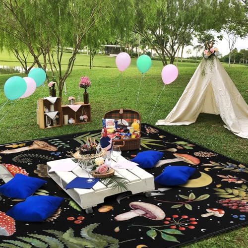 Supfitness Extra Large Picnic Blankets Waterproof Foldable (80 "x 80") Beach Blanket Waterproof Sandproof,3-Layer Thicking Mat Outdoor Packable Camping Blanket - color: Black-1, size: 6'8" x 6'8" (Square)