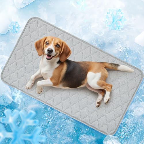 LOOBANI Dog Cooling Mat for Small Medium Dogs/Cats 36"x23"- Dog Cooling Pad, Cool Blanket Machine Washable, Pet Cool Mat for Outdoor, Indoor (Grey, 36"x23") - color: Grey, size: 36"x23"