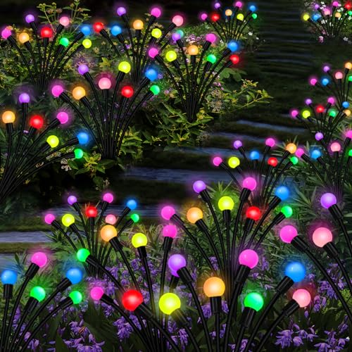 Kohlrabi Solar Garden Lights Outdoor, 6 Pack 48 LED Solar Firefly Lights Waterproof, Sway by Wind, Swaying Light for Yard Patio Backyard Garden Planter Flower Bed Pathway Outdoor Decoration - color: Multicolor, size: 6 pack
