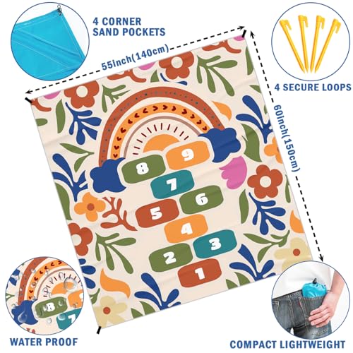 Boho Floral Game Pocket Picnic Blankets, Funny Mini Beach Camping Blanket Waterproof Sandproof for Kids,Botanical RV Outdoor Picnic Blanket Mat Gifts for Camper Campsite Travel Hiking 55x60in - color: Cube