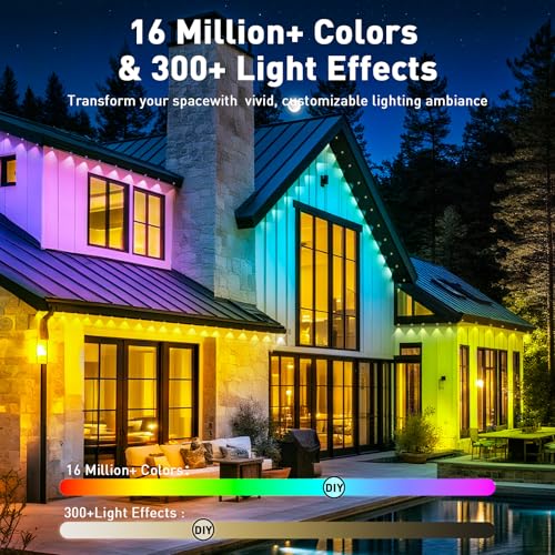 150FT Permanent Outdoor Lights, Smart RGB Eaves Lights with App/Remote Control, LED IP67 Waterproof Outdoor Lighting for Halloween Christmas Holidays Daily Party House Roof Lighting - size: 150FT