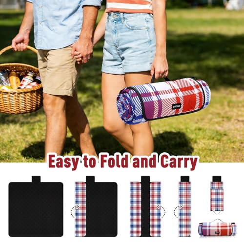 Doonly Picnic Blanket, 78" x 78" Large Waterproof Sandproof Beach Blanket, Foldable Outdoor Blanket Picnic Mat for Beach, Camping, Park, Grass, Lawn, Travel (Blue/Red/White) - color: Blue/Red/White