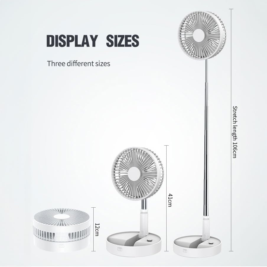 Foldable Fan Pedestal for Bedroom, Super Quiet, Portable Fan Rechargeable, Remote Control, for Office, Camping, Adjustable height, Floor and Table Suitable,8", White - color: white
