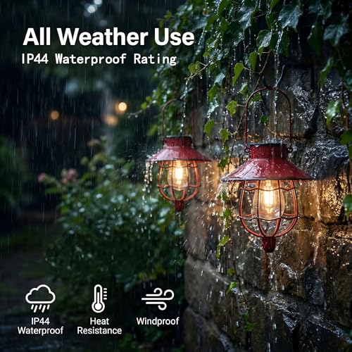 YAKii 6 Pack Solar Lantern Hanging Waterproof Outdoor Metal Solar Lamp with Warm White Light Decorate for Yard Garden Pathway Patio Porch (Red) - style: Red-6 pack