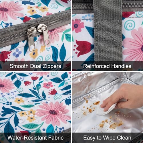Insulated Casserole Carrier Fits Pioneer Woman Kitchen Stuff & 9x13 Baking Dish, Leakproof Lasagna Lugger Tote, Thermal Food Warmer Bag for Potluck, Picnic, Travel - Vintage Floral & Mom Gifts - color: Floral#4