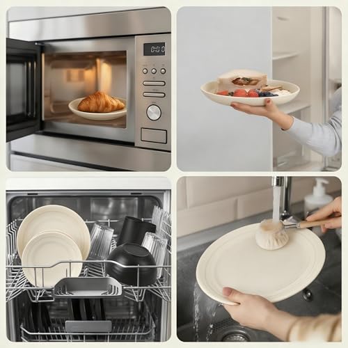 16 Pieces Plates and Bowls Sets for 4,Reusable Dishwasher Safe,Unbreakable Wheat Straw Dinnerware Sets of Dishes for Camping,Party,Outdoor Kitchen and RV Essentials(Beige) - color: Beige
