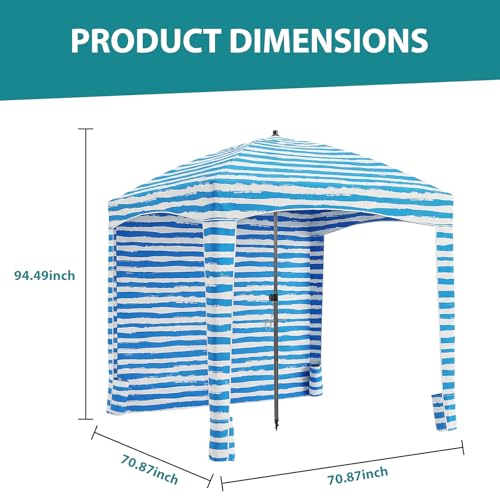 OLIXIS 6'×6' Beach Cabana Tent Sun Shelter – UPF 50+ Easy Setup Cool Canopy Tent Sun Shade with Side Wall, Cool Cabanas Tents, Wind Resistant Beach Cabana for Whole Family - color: Light Blue Stripes, size: 6x6 ft