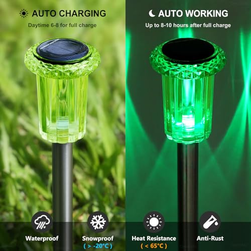 DenicMic Solar Lights Outdoor 10 Pack Waterproof Green LED Stainless Steel Stake Outside Lights for Yard Pathway Garden Driveway Walkway Landscape Path Lighting - color: Green 10Pack