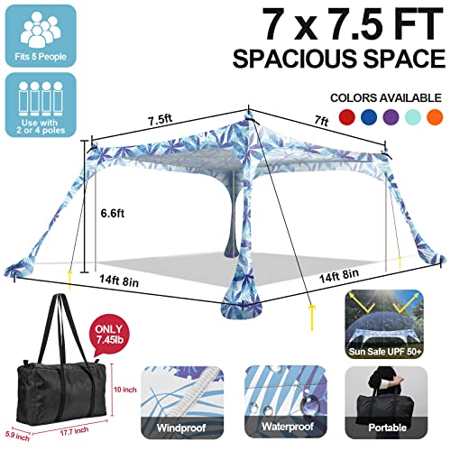 Buheco Beach Tent Pop Up Shade 7x7.5ft Beach Canopy Sun Shelter UPF50+ with 4 Foldable Poles-Portable Carrying Bag-Sand Shovel-Ground Pegs-Windproof Ropes for Outdoor Family Camping-Fishing- Picnic - color: Navy Fronds, size: 7x7.5FT 4 Pole
