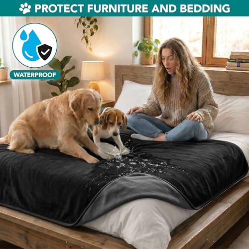 PetAmi Waterproof Dog Blanket for Extra Large Pets Dogs Cats, Large Pet Couch Cover Protector for Furniture, Reversible Washable Soft Fleece Cat Blanket for Bed Couch Sofa, 60x80 (Black/Gray) - color: Black/Gray, size: X-Large (60x80)