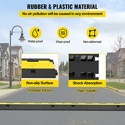 VEVOR Cable Protector Ramp, 4 Packs 2 Channels Rubber Modular Speed Bumps Rated 11000 LBS Load Capacity, Protective Wire Cord Ramp Driveway Rubber Traffic Speed Bumps Hump Cable Protector