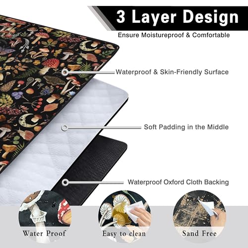 Supfitness Extra Large Picnic Blankets Waterproof Foldable (80"x 80") Mushroom Beach Blanket Waterproof Sandproof,3-Layer Thicking Mat Outdoor Packable Camping Blanket - color: Black-2, size: 6'8" x 6'8" (Square)