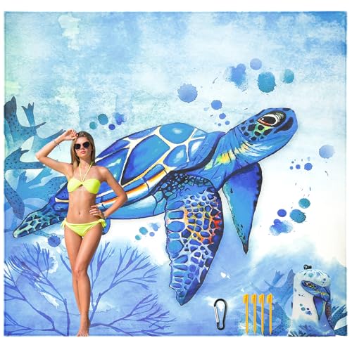 HIHOHO Beach Blanket Waterproof Sandproof Beach Mat for 1-8 Adults Quick Drying Durable Outdoor Picnic Mat for Beach Festival Travel Camping Hiking (BL-Seaturtle, 79"×83"(4 Person)) - color: Bl-seaturtle, size: 6'11" x 6'7"