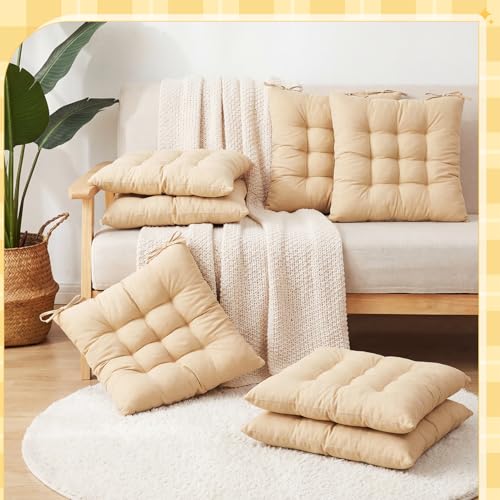 Geetery 12 Pcs Floor Pillows Bulk Seating Cushions for Floor Chair 15.7'' Large Meditation Cushion for Yoga Living Room Tatami Bedroom Balcony Office (Beige,Square) - color: Beige, size: Square