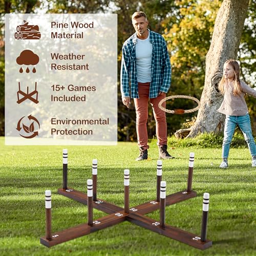 Ring Toss Game for Kids & Adults, Outdoor Yard Games for Adults and Family, Premium Ring Game with 6/10 Rope Rings & Carrying Bag, Perfect for Lawn, Backyard, Beach, Camping - size: Large