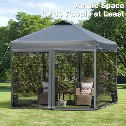 10x10 Pop Up Canopy Tent with Mosquito Netting, Outdoor Portable Screen Tent for Yard, Party, Camping and Picnic, 3 Height Positions, Patio Gazebo with Roller Bag and 4 Sandbags - color: Gray