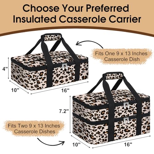 Insulated Casserole Carrier, Portable Casserole Carrier for Hot or Cold Food Lunch Tote Warmer or Cooler Bag, Lasagna Lunch Bag for Potluck Parties- Fits 9" x 13" Baking Dish-Leopard - color: Leopard, size: 16x10x4 in