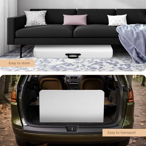 pollilar 34" Folding Card Table Square Foldable Table Plastic Portable with Detachable Legs, Dual Height Adjustable, Heavy-Duty Indoor Outdoor Dining, Game, Picnic, Mahjong Tables-White - color: White