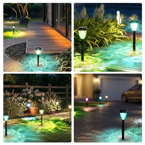 ELUTENG Solar Ground Lights 8 Pack Solar Lights Outdoor Waterproof Auto On Off Solar Garden Lights Landscape Lighting for Outside Patio Pathway Yard Lawn Driveway Deck Step Walkway, Colorful Lanterns