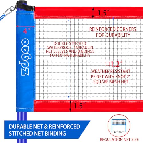 Zdgao Volleyball and Badminton Combo Set for Backyard - 20FT/32FT Volleyball/Badminton Net with Adjustable Height Pole,Anti-Sag System,Volley Ball, Badminton Racquets,Boundary Line and Carry Bag - color: Red & Blue, style: 32FT Volleyball/Badminton Net